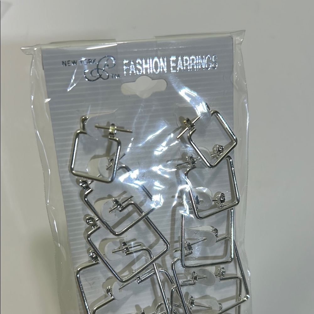 Silver Square Hoop Earrings - Picture 3 of 16